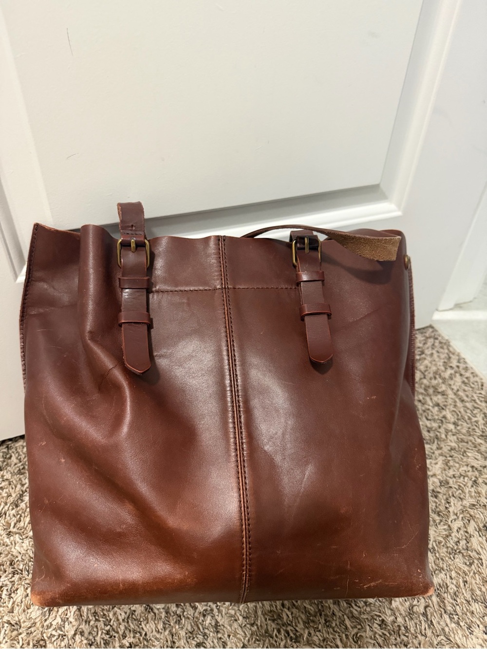 Madewell Classic Brown Leather Transport Tote Bag